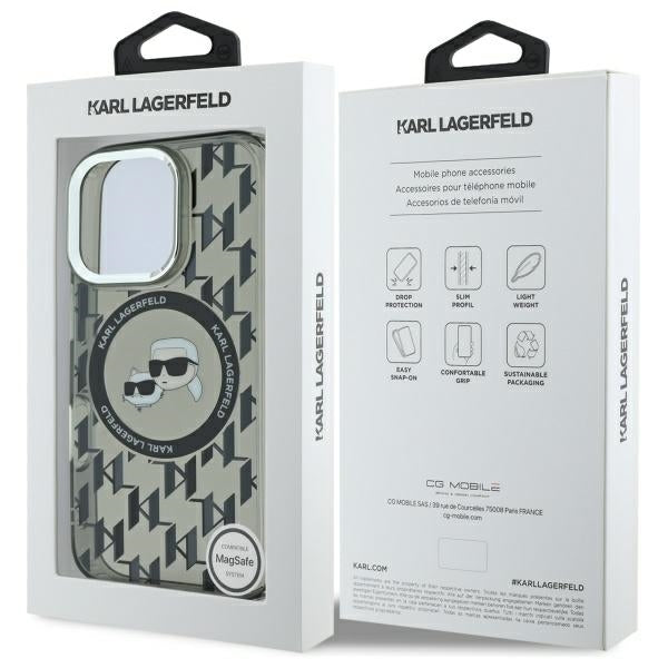 Pouzdro MagSafe pro Apple iPhone 16 Pro, Karl Lagerfeld, IML Monogram Karl & Choupette's Heads, Černá