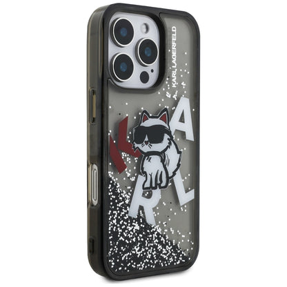 Pouzdro MagSafe pro Apple iPhone 16 Pro, Karl Lagerfeld, Liquid Glitter Choupette Logo, Černá