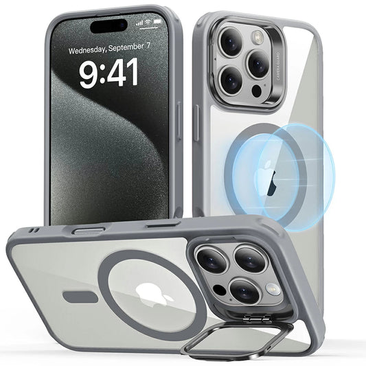 Pouzdro MagSafe pro Apple iPhone 16 Pro Max, ESR, Classic Hybrid Kickstand, Průhledně šedé