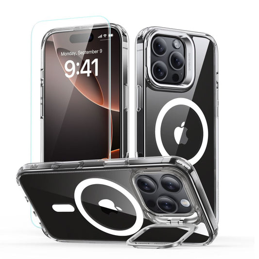 Pouzdro MagSafe pro Apple iPhone 16 Pro Max, ESR, Classic Hybrid Kickstand with Screen Protector, Transparentní