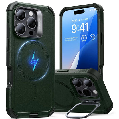 Pouzdro MagSafe pro Apple iPhone 16 Pro Max, ESR, Cyber Armor Kickstand, Zelená