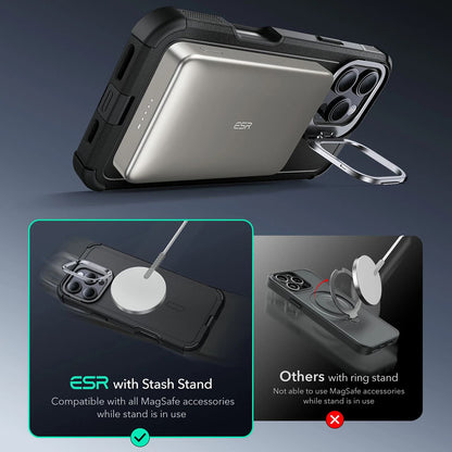 Pouzdro MagSafe pro Apple iPhone 16 Pro Max, ESR, Cyber Armor Kickstand, Zelená