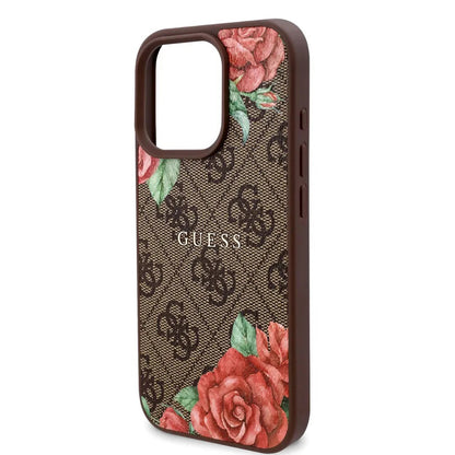 Pouzdro MagSafe pro Apple iPhone 16 Pro Max, Guess, 4G Flowers Print, hnědá
