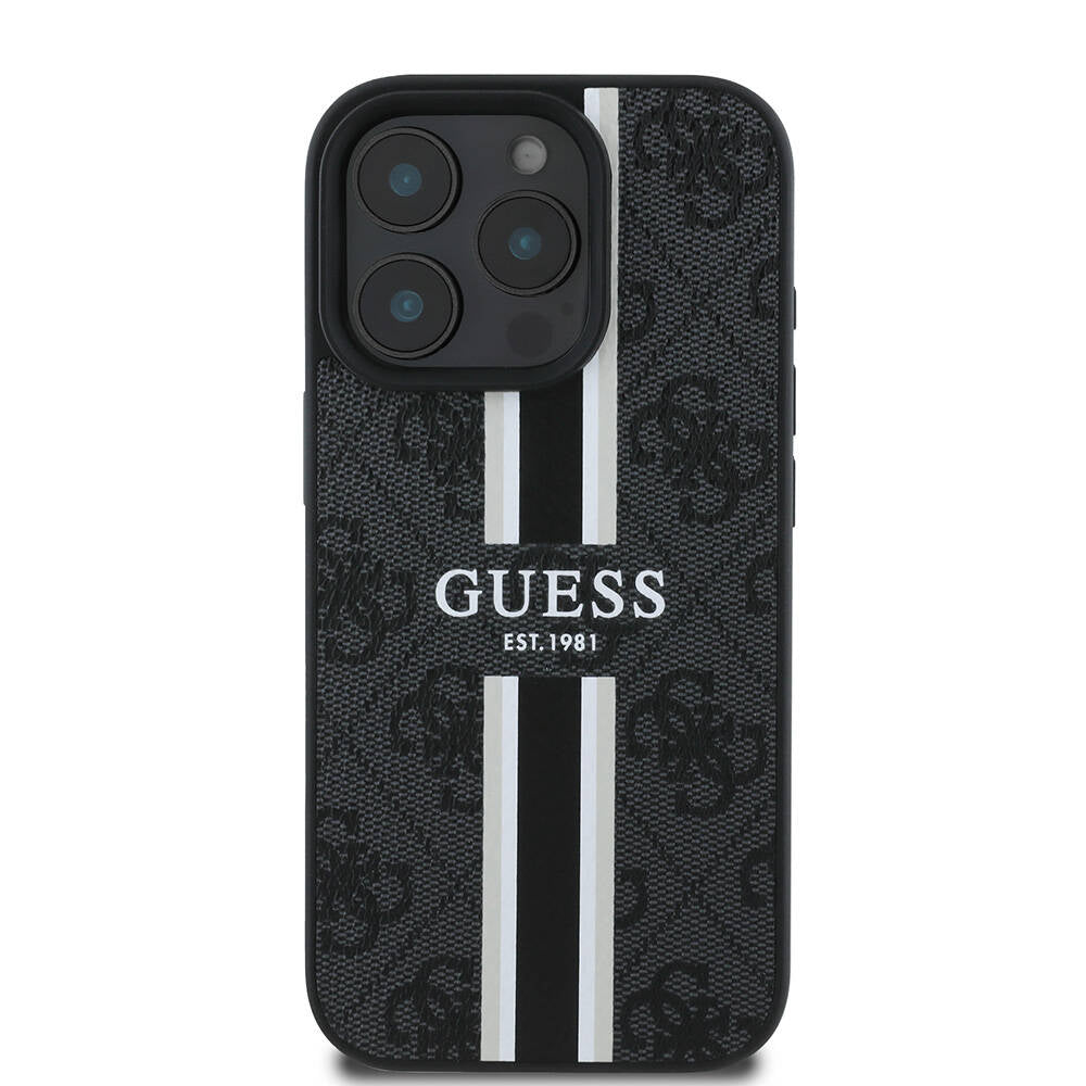 Pouzdro MagSafe pro Apple iPhone 16 Pro Max, Guess, 4G Printed Stripes, Černá
