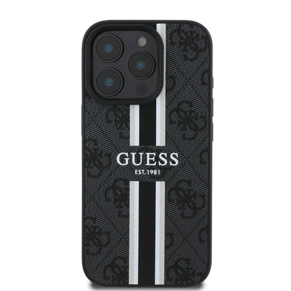 Pouzdro MagSafe pro Apple iPhone 16 Pro Max, Guess, 4G Printed Stripes, Černá