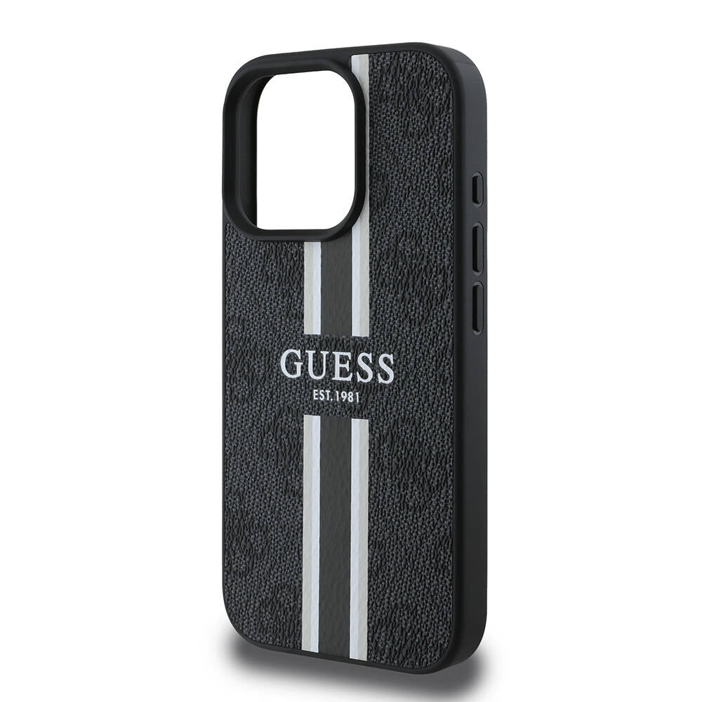 Pouzdro MagSafe pro Apple iPhone 16 Pro Max, Guess, 4G Printed Stripes, Černá