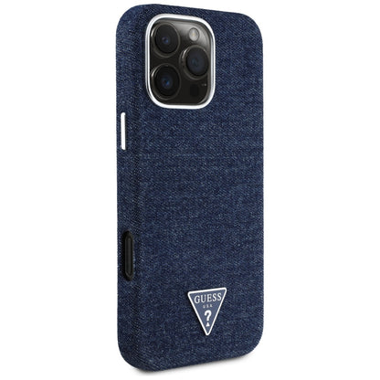 Pouzdro MagSafe pro Apple iPhone 16 Pro Max, Guess, Denim Triangle Logo, Modrá