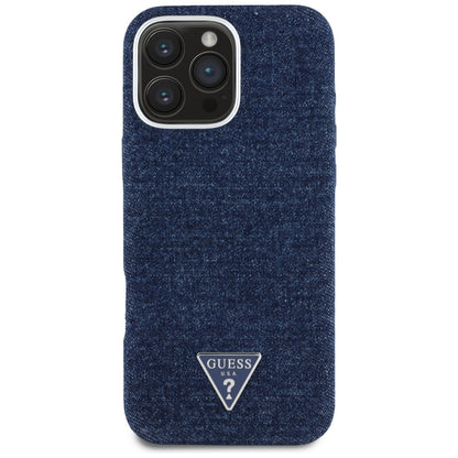 Pouzdro MagSafe pro Apple iPhone 16 Pro Max, Guess, Denim Triangle Logo, Modrá