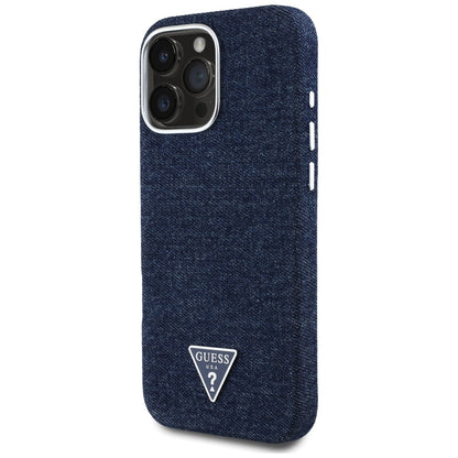 Pouzdro MagSafe pro Apple iPhone 16 Pro Max, Guess, Denim Triangle Logo, Modrá