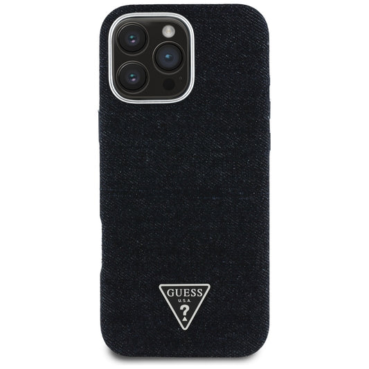 Pouzdro MagSafe pro Apple iPhone 16 Pro Max, Guess, Denim Triangle Logo, Černá