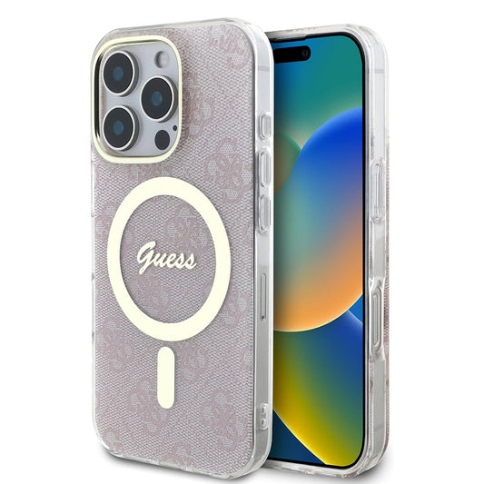 Pouzdro MagSafe pro Apple iPhone 16 Pro Max, Guess, IML 4G, Růžové