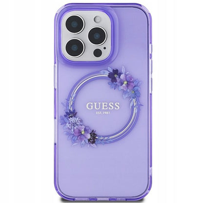 Pouzdro MagSafe pro Apple iPhone 16 Pro Max, Guess, IML Flowers Wreath, Fialová