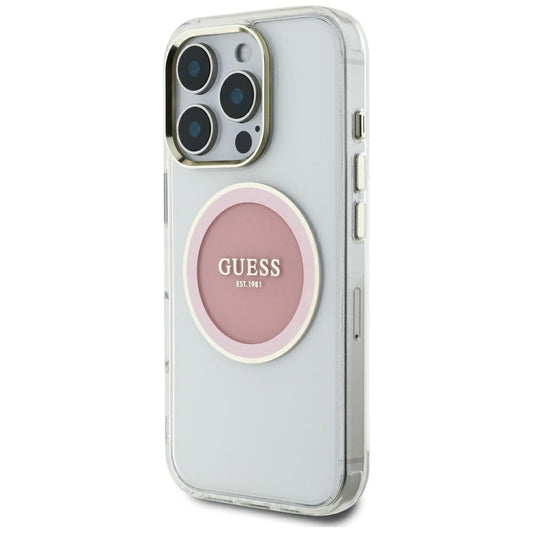 Pouzdro MagSafe pro Apple iPhone 16 Pro Max, Guess, IML Metal Colored Circle, Růžové