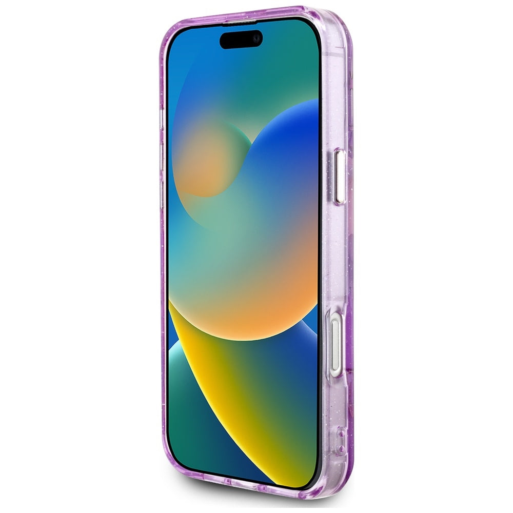 Pouzdro MagSafe pro Apple iPhone 16 Pro Max, Guess, IML Metal Glitter Flowers Triangle, Fialová