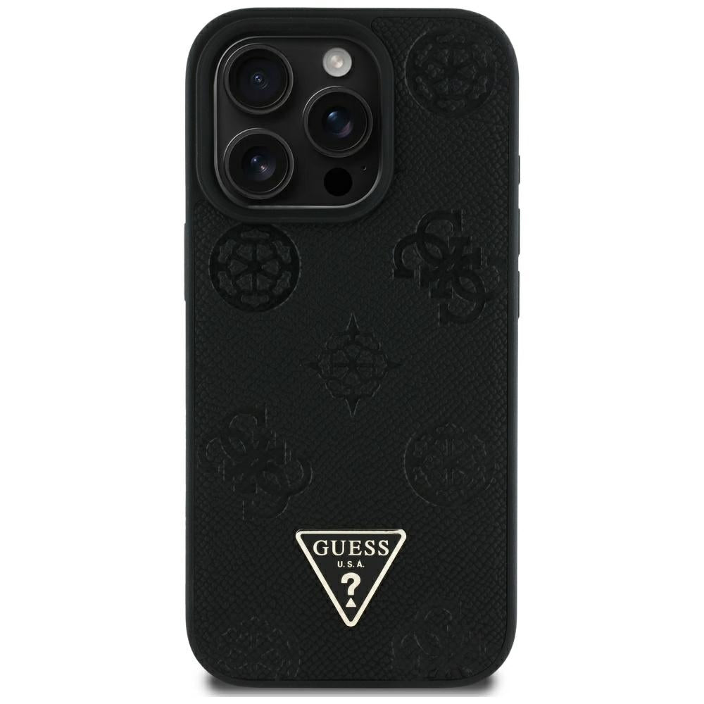 Pouzdro MagSafe pro Apple iPhone 16 Pro Max, Guess, Peony Grained Hot Stamp Triangle, Černá