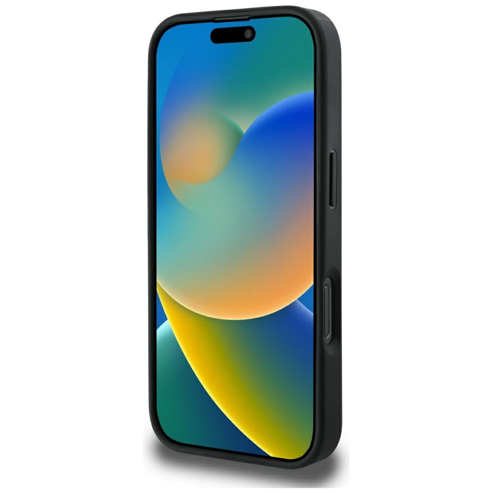 Pouzdro MagSafe pro Apple iPhone 16 Pro Max, Guess, Peony Grained Hot Stamp Triangle, Černá