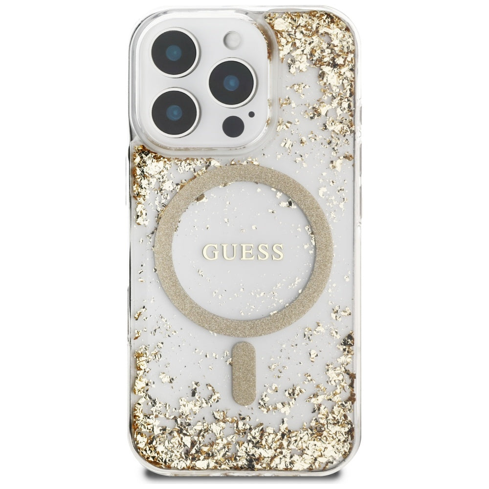 Pouzdro MagSafe pro Apple iPhone 16 Pro Max, Guess, Resin Bottom Glitter, Zlaté