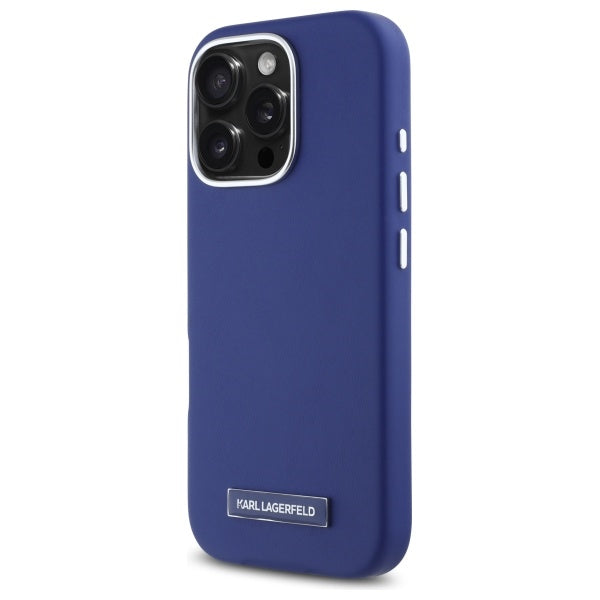 Pouzdro MagSafe pro Apple iPhone 16 Pro Max, Karl Lagerfeld, FW Metal Plate, Modrá