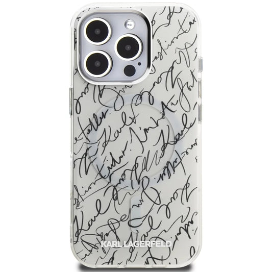 Pouzdro MagSafe pro Apple iPhone 16 Pro Max, Karl Lagerfeld, IML Karl Script Pattern, Bílá