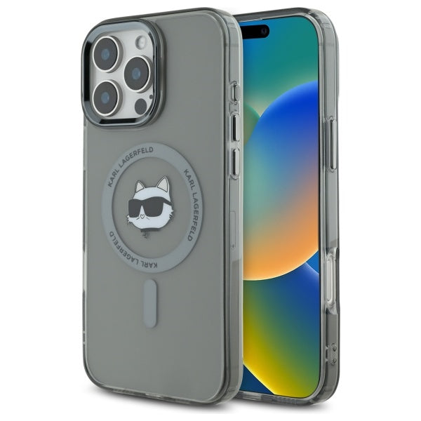 Pouzdro MagSafe pro Apple iPhone 16 Pro Max, Karl Lagerfeld, IML Metal Choupette's Head, Černá