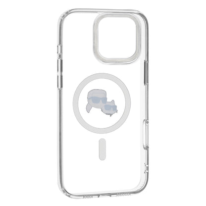 Pouzdro MagSafe pro Apple iPhone 16 Pro Max, Karl Lagerfeld, IML Metal Karl & Choupette's Heads, Bílá