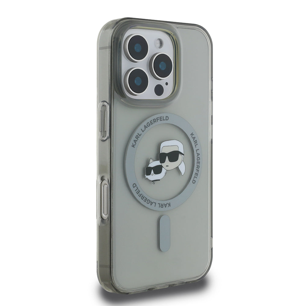 Pouzdro MagSafe pro Apple iPhone 16 Pro Max, Karl Lagerfeld, IML Metal Karl & Choupette's Heads, Černá