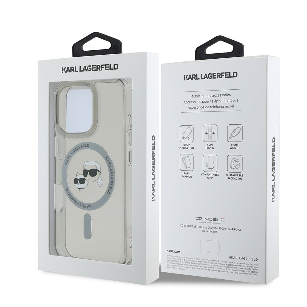 Pouzdro MagSafe pro Apple iPhone 16 Pro Max, Karl Lagerfeld, IML Metal Karl & Choupette's Heads, Černá