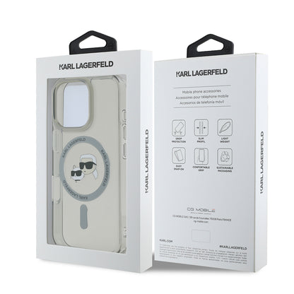 Pouzdro MagSafe pro Apple iPhone 16 Pro Max, Karl Lagerfeld, IML Metal Karl & Choupette's Heads, Černá