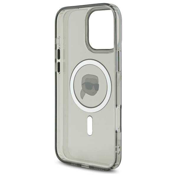 Pouzdro MagSafe pro Apple iPhone 16 Pro Max, Karl Lagerfeld, IML Metal Karl's Head, Černá