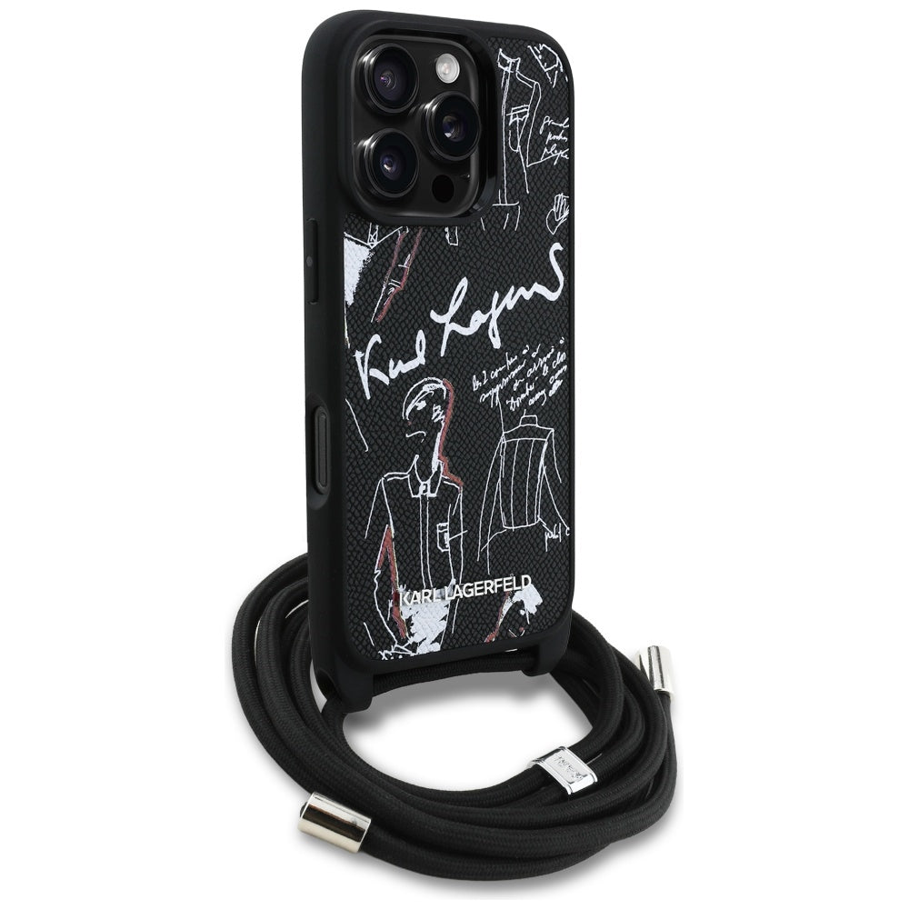 Pouzdro MagSafe pro Apple iPhone 16 Pro Max, Karl Lagerfeld, Saffiano Crossbody, Černá