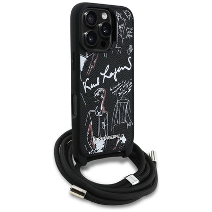 Pouzdro MagSafe pro Apple iPhone 16 Pro Max, Karl Lagerfeld, Saffiano Crossbody, Černá