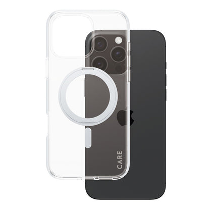 Pouzdro MagSafe pro Apple iPhone 16 Pro Max, PanzerGlass, Care Feature Kickstand, Stříbrně průhledné