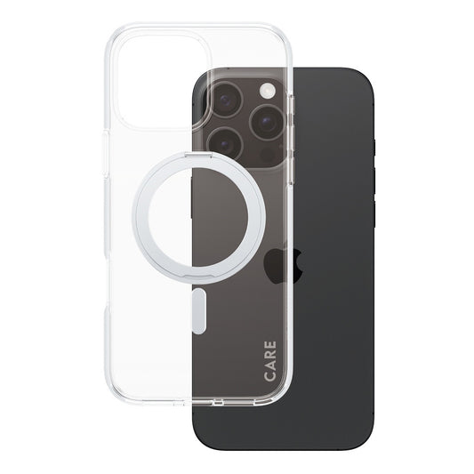 Pouzdro MagSafe pro Apple iPhone 16 Pro Max, PanzerGlass, Care Feature Kickstand, Stříbrně průhledné
