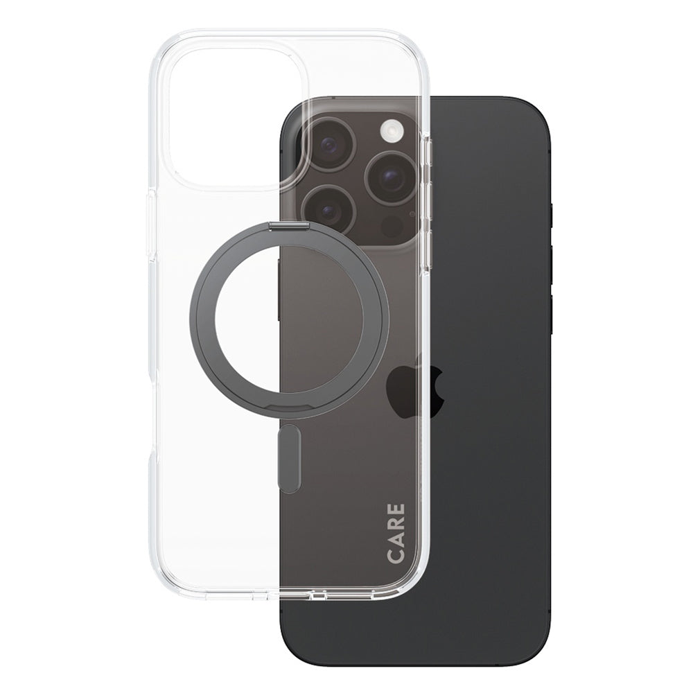 Pouzdro MagSafe pro Apple iPhone 16 Pro Max, PanzerGlass, s funkcí stojánku, černě průhledné