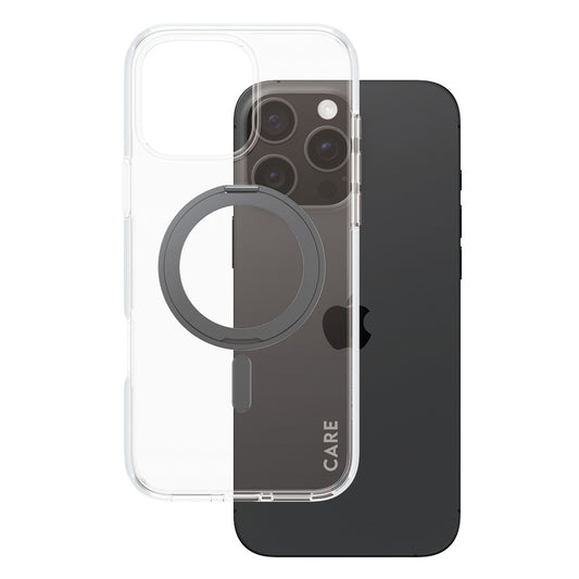 Pouzdro MagSafe pro Apple iPhone 16 Pro Max, PanzerGlass, s funkcí stojánku, černě průhledné