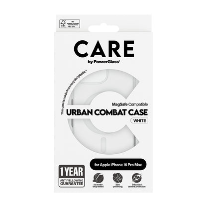 Pouzdro MagSafe pro Apple iPhone 16 Pro Max, PanzerGlass, Care Urban Combat, Bílá Transparentní