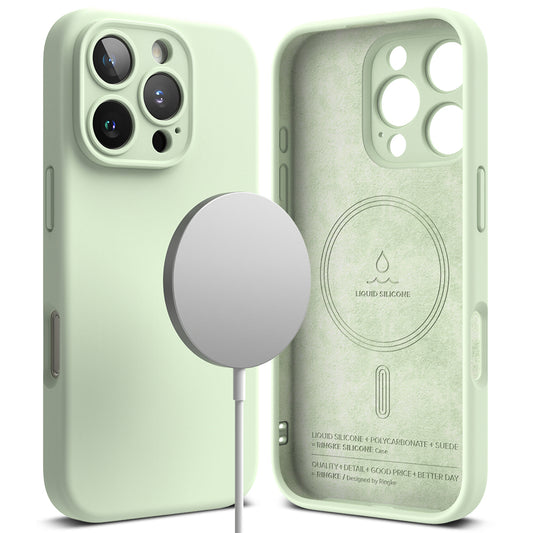 MagSafe pouzdro pro Apple iPhone 16 Pro Max, Ringke, silikonové, světle zelené