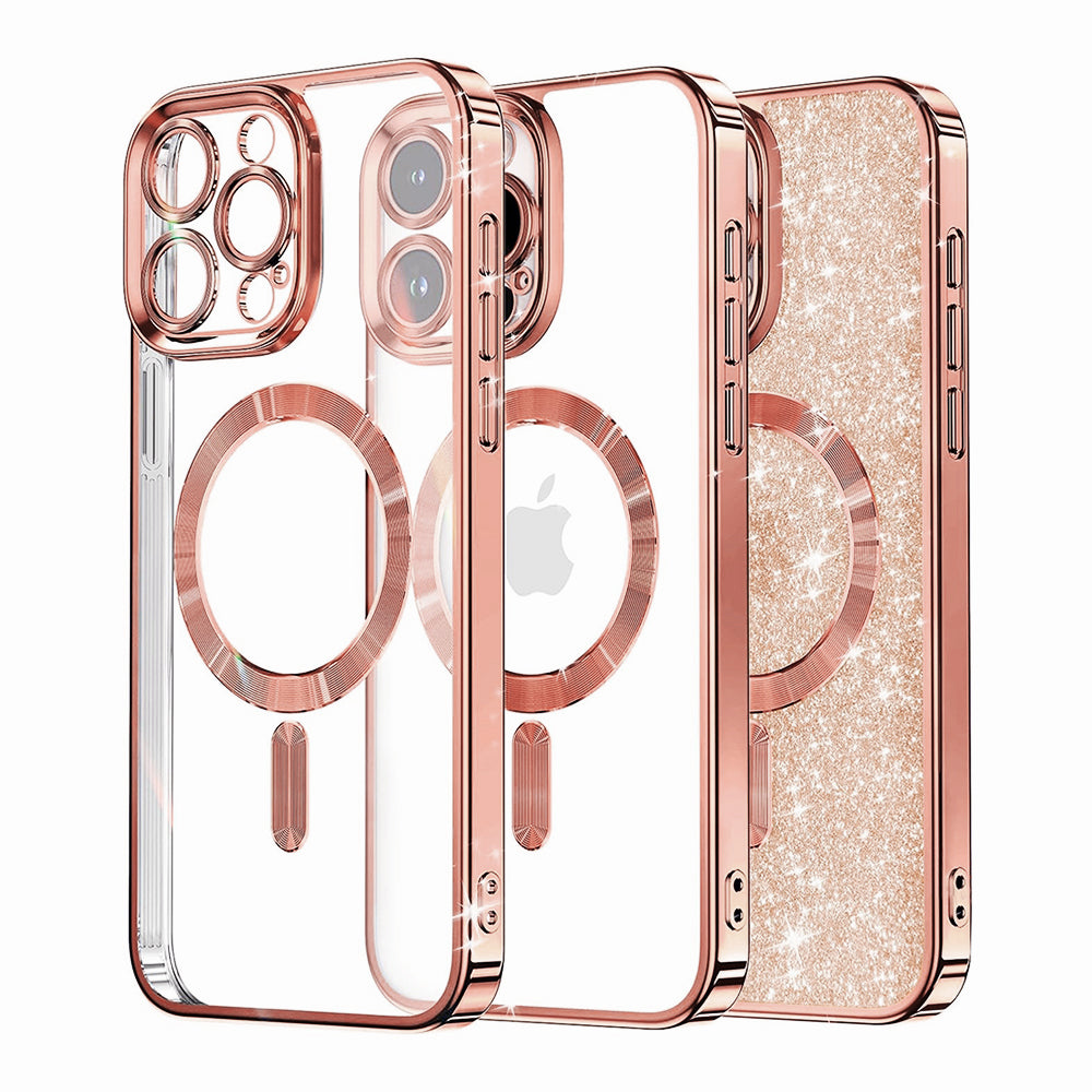 MagSafe Case for Apple iPhone 16 Pro Max, Techsuit, Luxury Glitter, Rose Gold