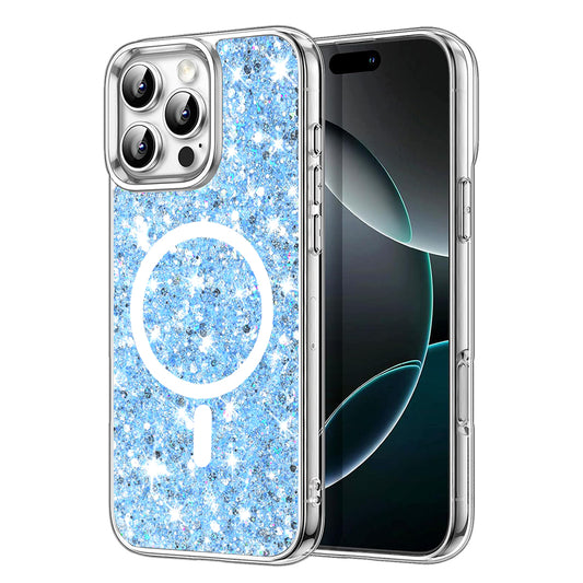 MagSafe pouzdro pro Apple iPhone 16 Pro Max, Techsuit, Třpytivý třpyt, Modrá