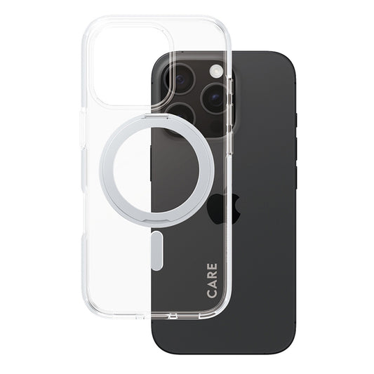 Pouzdro MagSafe pro Apple iPhone 16 Pro, PanzerGlass, Care Feature Kickstand, Stříbrně průhledné
