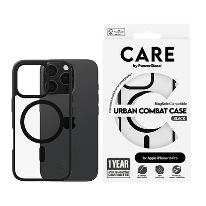 Pouzdro MagSafe pro Apple iPhone 16 Pro, PanzerGlass, Care Urban Combat, Černě průhledné