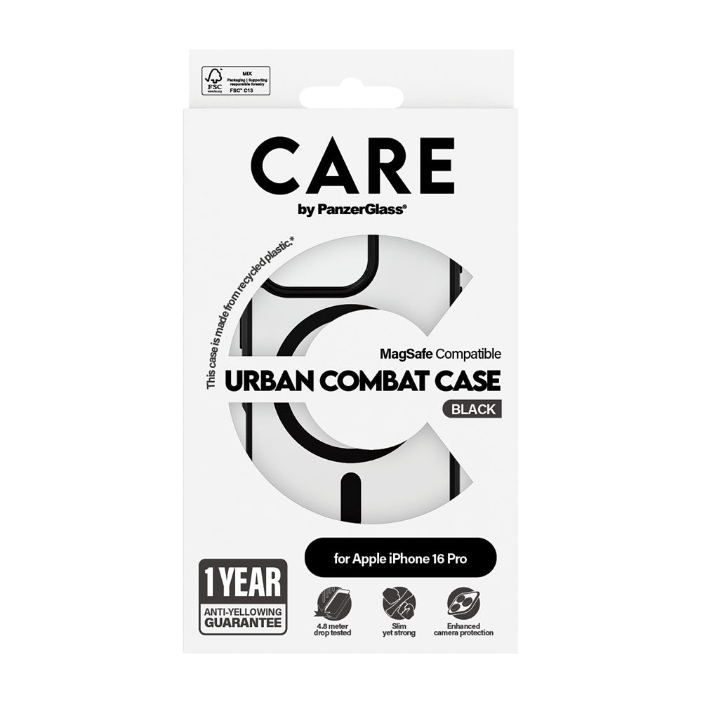 Pouzdro MagSafe pro Apple iPhone 16 Pro, PanzerGlass, Care Urban Combat, Černě průhledné