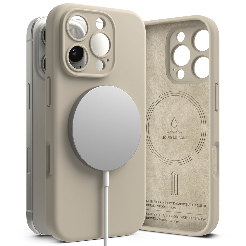 MagSafe pouzdro pro Apple iPhone 16 Pro, Ringke, silikonové, krémové
