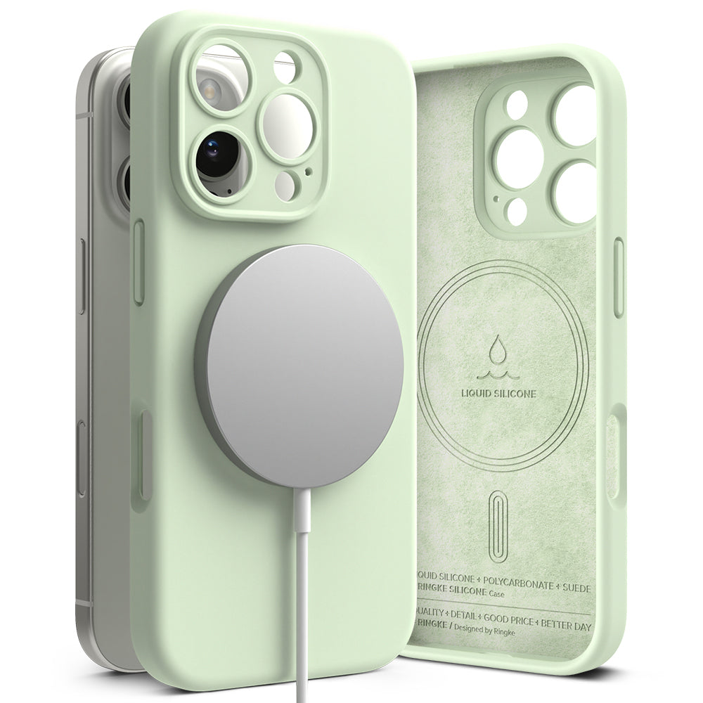 MagSafe pouzdro pro Apple iPhone 16 Pro, Ringke, silikonové, světle zelené