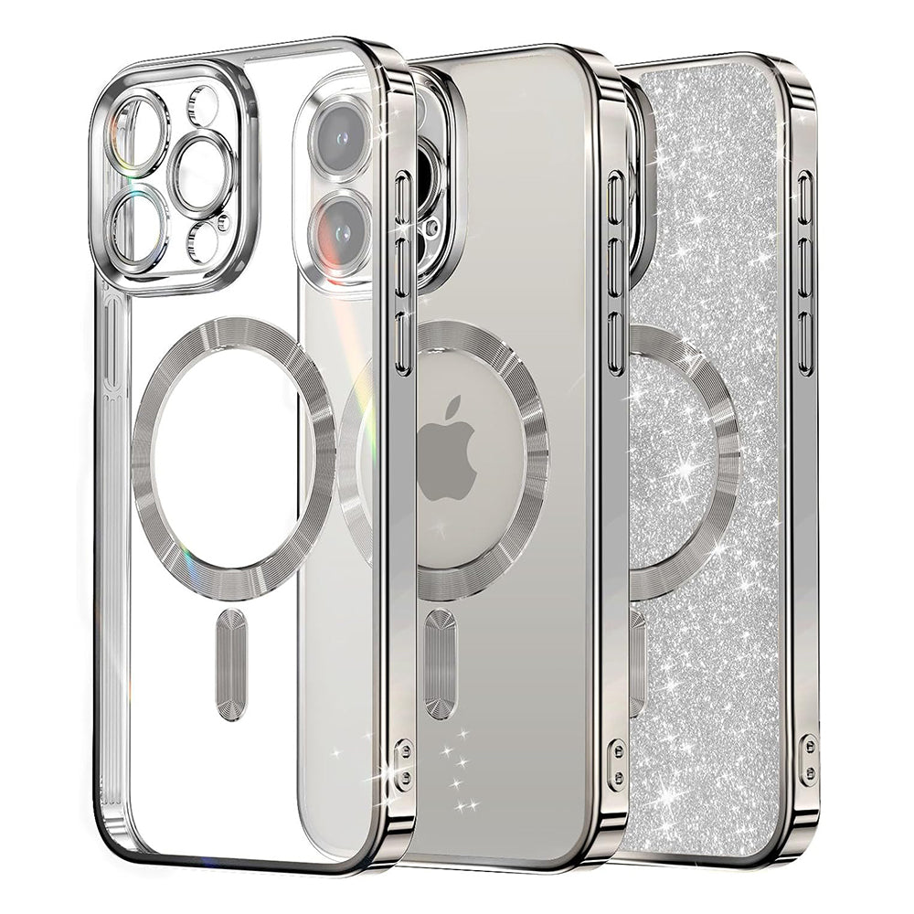 MagSafe pouzdro pro Apple iPhone 16 Pro, Techsuit, Luxury Glitter, Stříbrné