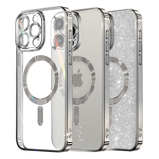 MagSafe pouzdro pro Apple iPhone 16 Pro, Techsuit, Luxury Glitter, Stříbrné