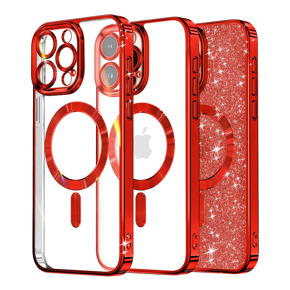 MagSafe Case for Apple iPhone 16 Pro, Techsuit, Luxury Glitter, Red