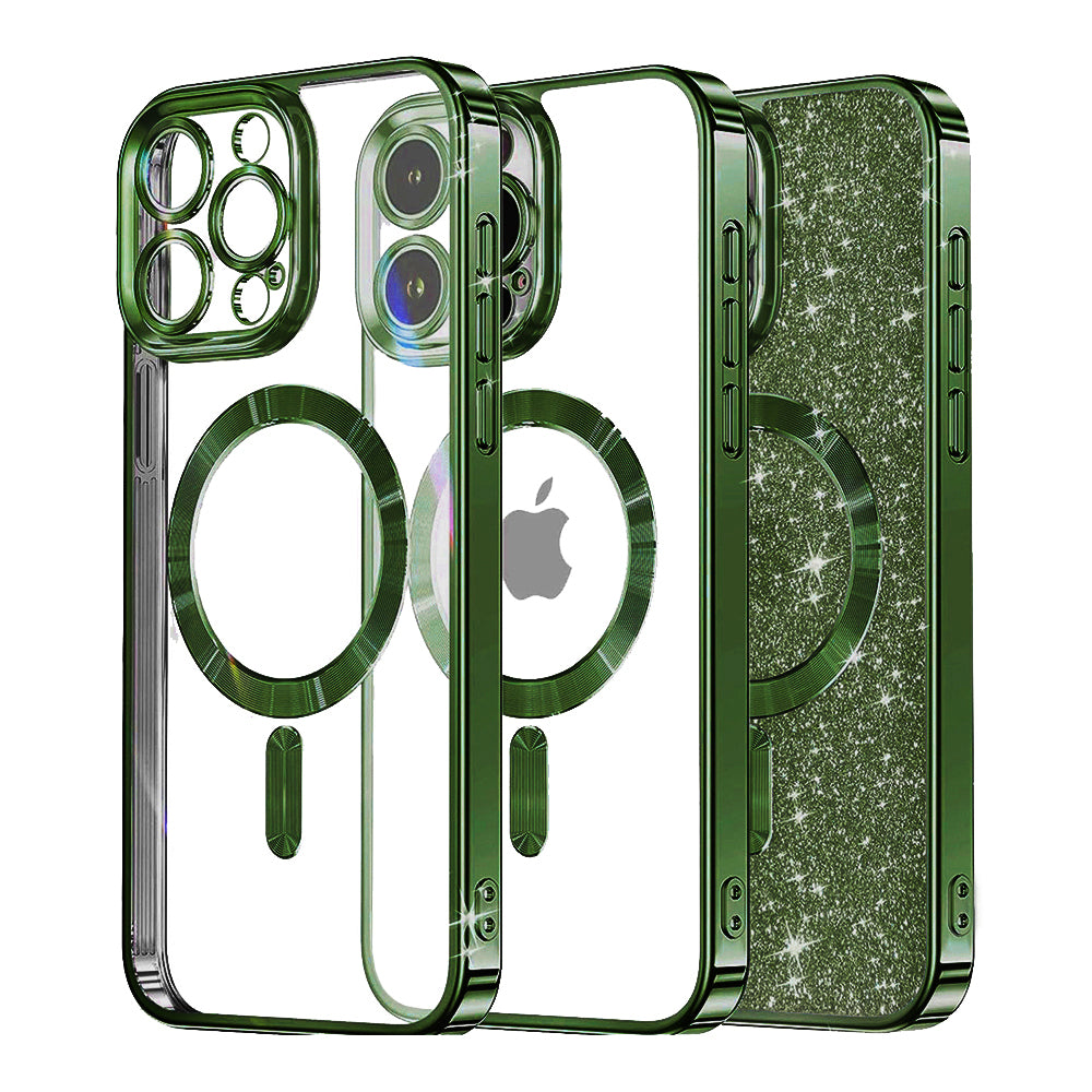 MagSafe Case for Apple iPhone 16 Pro, Techsuit, Luxury Glitter, Dark Green