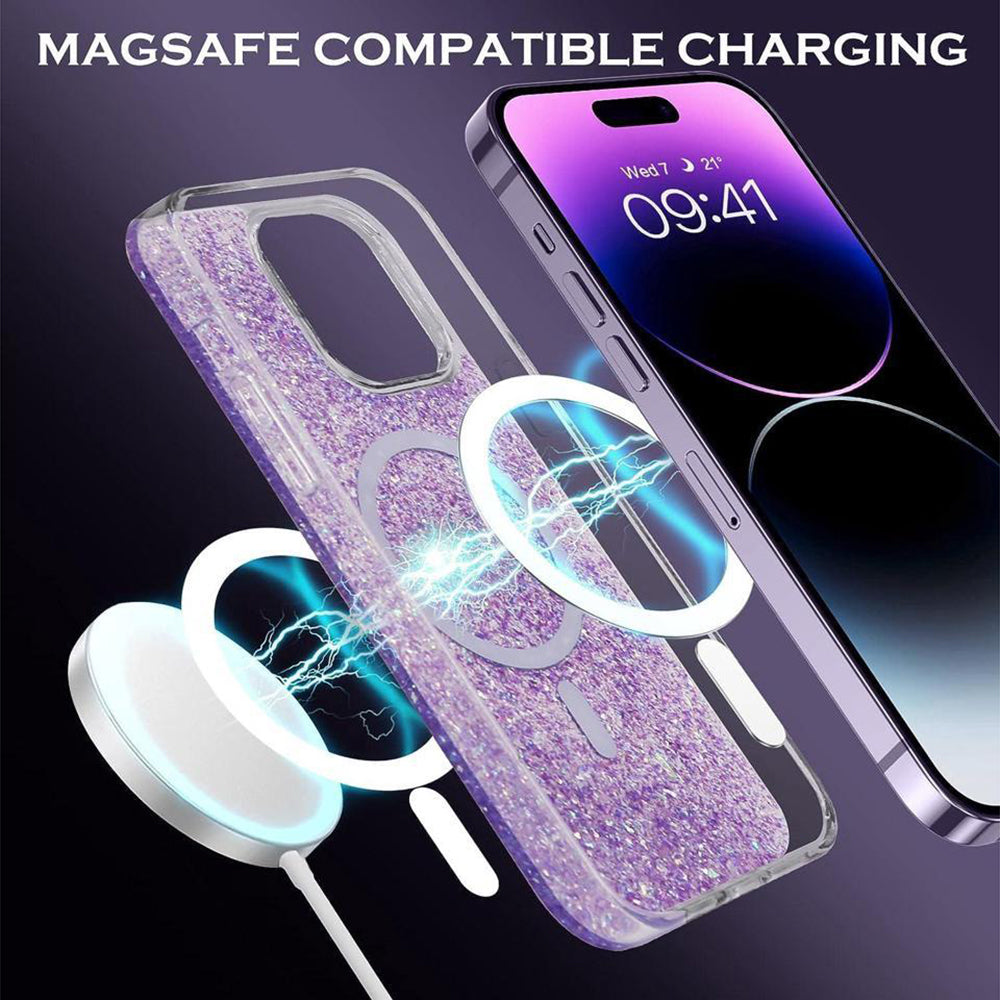 MagSafe Case for Apple iPhone 16 Pro, Techsuit, Sparkly Glitter, Purple