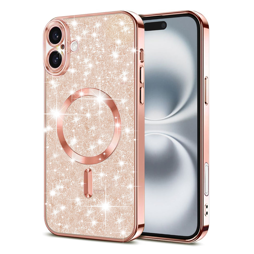 MagSafe pouzdro pro Apple iPhone 16, Techsuit, Luxury Glitter, Růžově zlatá